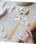 Knock Out Perfect Dumpling Wrappers Effortlessly With This Three Piece Stainless Steel Roller Set, one cutter with wooden handle.