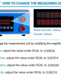 Game Changer Digital Wire Length Meter Counter Featuring Heavy Duty U Groove Wheel For Fishing Line Textile Thread And Electrical Cable Swift Precision Tracking Tool showing unit change options on LCD screen.