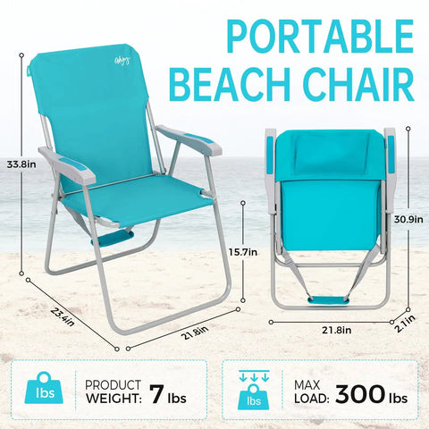 Grab And Go Lightweight Folding Beach Chair For Adults With Shoulder Straps And High Back For All Day Comfort Cyan