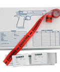 Hands-On CSI Crime Scene Investigation Kit For STEM Classrooms With Evidence Bags And Markers, box with red evidence tape.