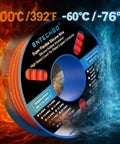 8 Gauge Silicone Wire Spool, 100 Ft Red Flexible 8 AWG Stranded Tinned Copper Wire For Electronics And Automotive Wiring, High Strand Count, Low Impedance, Durable Heat Resistant Build, Great For DIY Projects showcased with temperature range illustration.