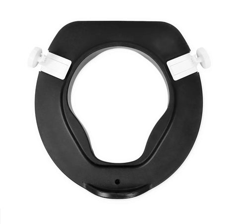Top view of 4 Inch Soft Raised Toilet Seat With Lid For Easy Sit Down And Stand Up Handles Included, 300 Lb Capacity, Black