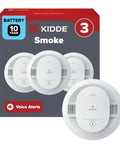 Top Shelf Smoke Detector Alarm With Crisp Voice Alerts And Loud Siren features three units in a package with a 10-year battery.