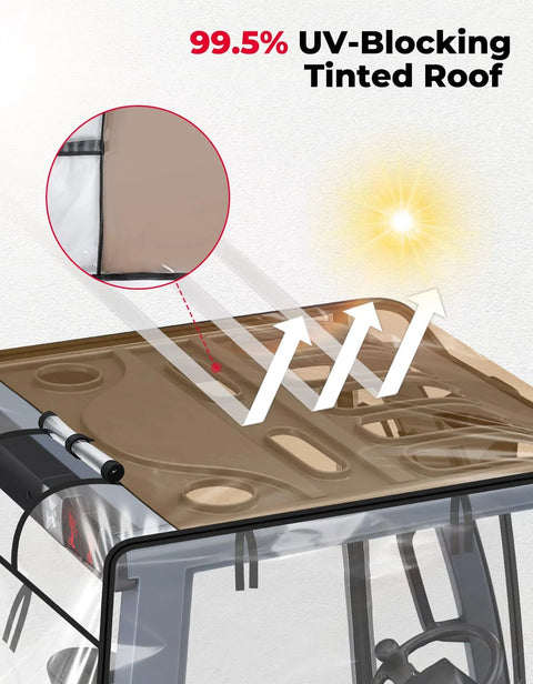 KEMIMOTO forklift rain cover with rear window; clear 0.5mm PVC, UV-blocking, fits forklifts up to 6000 lb, 55-inch top