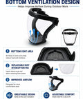 Full Face Shield 2 Pack Clear Wide Angle Anti Fog Visor With Breathable Lower Vent For Yard Work Woodworking Sawdust And Debris Protection Keep Your Mug Safe On The Daily showing ventilated design for airflow improvement.
