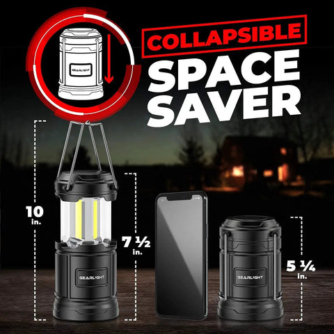 Portable LED Camping Lantern With Battery Power, Magnetic Base And Foldable Hook For Emergency Prep, size comparison with phone.