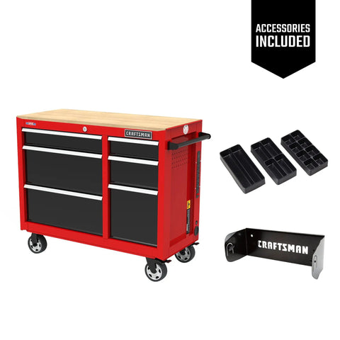 Rolling 41 Inch Workbench With 6 Drawers Tray And Holder Full Extension Soft Close Slides 100 Lb Capacity