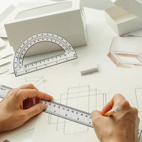 Two Pack 12 Inch Ruler And 6 Inch Clear Protractor Set For Math And Geometry, Classroom And Home Office Gear, person drawing