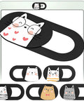 Slick Little Webcam Cover Slide For Laptops And Macbooks Featuring Adorable Cat Vibes, showing various cat designs and sizes.