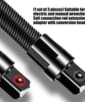 Close-up of Flexible Socket Extension Rod Set Three Piece Half Inch Drive Metal Wrench Extender Kit with connection adapters.