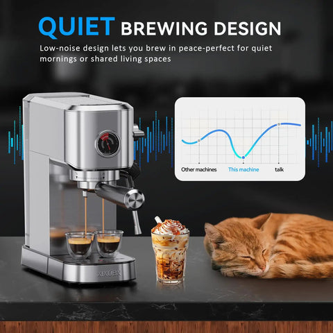 Compact 20 Bar Espresso Machine With Milk Frother Stainless Steel Coffee Maker For Cappuccino And Latte 42 Oz Water Tank Visible Pressure Gauge Ideal For Home And Office Use Silver
