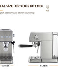 Compact Stainless Steel Espresso Maker With Auto Milk Frother And Steam Wand 20 Bar Pressure Quick Heating Coffee Machine on a kitchen countertop.