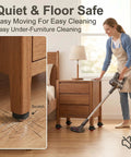 Quiet and Floor Safe Snap In No Sweat Silent Swivel Caster Wheels For Bedroom Dressers And Kitchen Islands on wooden furniture