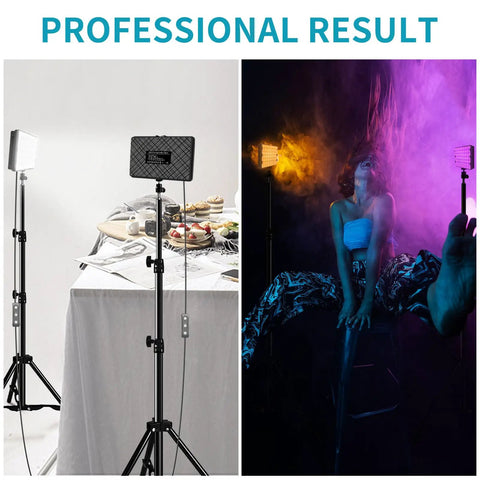 LED Video Light Kit Two Pack Lit With 18 Color Filters And Adjustable Tripod Stand For Photo And Video Shooting Streaming On YouTube TikTok Zoom High CRI Over 95 Dimmable Lighting For Cameras Computers And More in studio and creative setup