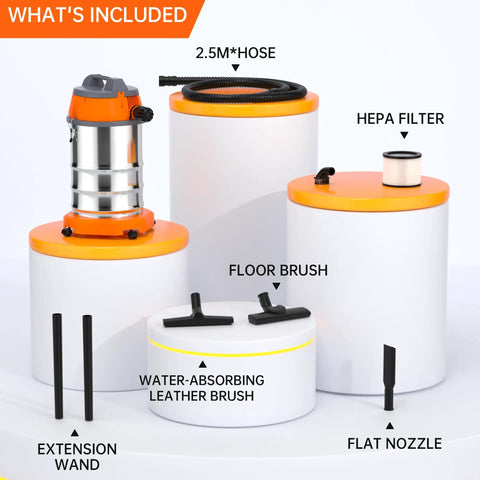 Heavy Duty Wet Dry Vacuum 10 Gallon With 8 Peak HP Monster Suction Power and attachments including HEPA filter and hose