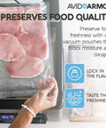 Beefy Heavy Duty Vacuum Sealer Bags with meat inside, demonstrating food preservation capabilities.