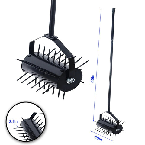 62 Inch Rolling Lawn Aerator With 17 Inch Roller Heavy Duty Manual Turf Aerator for Quick Soil Breakup and Lawn Health