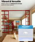 4 Inch Retrofit LED Recessed Can Lights Dimmable Warm White 3000K installed in modern living room, 660 lumens brightness.