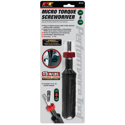 Super Precise Adjustable Micro Torque Screwdriver with packaging showing 15 in-lbs max torque, ideal for electronics and firearms.