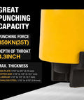 CH70 35T Hydraulic Hole Punch Tool showing great punching capacity, punch force of 35T, and depth of throat 4.3 inches.