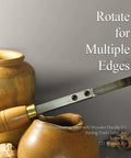 Shop Ready 16 Inch Parting Woodturning Tool With Carbide Grooving Blades For Wood Lathes, featuring wooden handle and sharp blade.