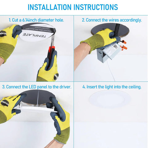 Installation steps for 12 Pack 6 Inch Ultra Thin LED Recessed Downlights With Junction Box, CRI90, Aluminum Construction
