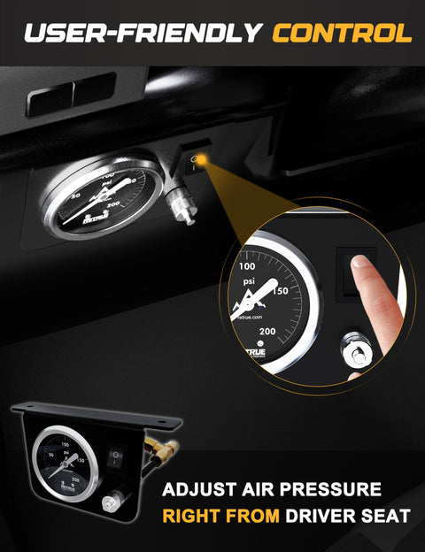 Onboard Air Compressor System control panel for truck airbag suspension, showing user-friendly air pressure adjustment