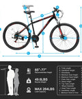 Trail Ready 27.5 Inch Mountain Bike For Men And Women, 21 Speed Shifting, Dual Disc Brakes, Suspension Fork, Bicycle Dimensions