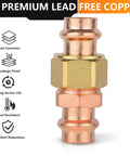 One inch copper press union coupling, lead free, anti-corrosion, used for connecting potable water tubing.