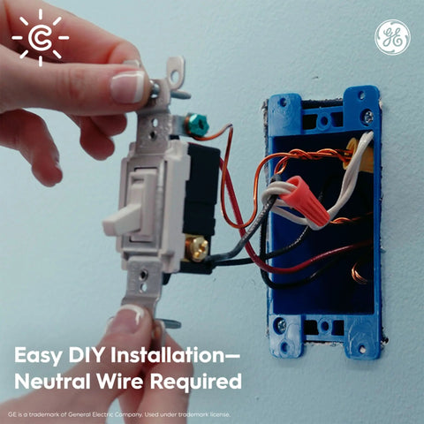 Installation of Smart Ceiling Fan Control Switch with 4 Speeds Bluetooth and Wi Fi Neutral Wire Required shown in wall setup.