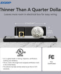 Matte Black Digital Dimmer Light Switch beside a quarter, showing its thin profile and UL listed certification.