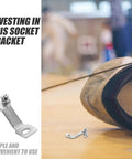 Fencing Foil Display Wall Hanger And Metal Vertical Storage Mount bracket on a wooden table with a fencing mask nearby