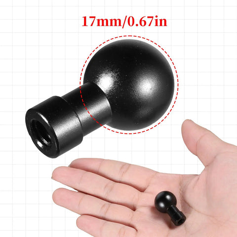 Durable Aluminum 17mm Ball Head Mount With A One Quarter Inch Twenty Screw, shown in hand for size comparison.