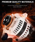 Close-up of high output 160 Amp 12V alternator replacement for Chrysler Town And Country, Dodge Grand Caravan, Jeep Wrangler