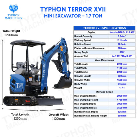 Side view of 1.7 Ton Mini Excavator With Boom Swing And Canopy 400mm Bucket Yard Digger For Gardens Farms Parks And Roads