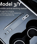 Tesla Model Y Center Console USB Hub Charger With 3 Fast Charging Ports, visible in Model Y/3 center console, sleek design