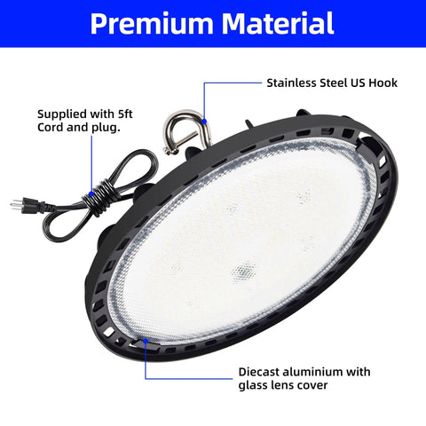 Brighten Up Your Warehouse With 150W UFO LED High Bay Light 20250 Lumens 5000K Daylight Energy Saving For Warehouse Shop Factory IP65 Waterproof 100 To 277V Equivalent To 450W MH HPS 2 Pack