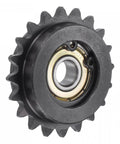 #25 Chain Idler Sprocket Featuring Single Bearing 20 Teeth Quarter Inch Pitch And 8mm Bore Black Oxide Steel Tensioner For Iso 04C Drives, detailed view.