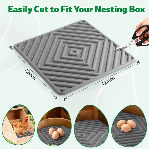 Washable Chicken Nesting Pads For Nesting Boxes, 12x12 inch, grey, with scissors cutting edges for customization