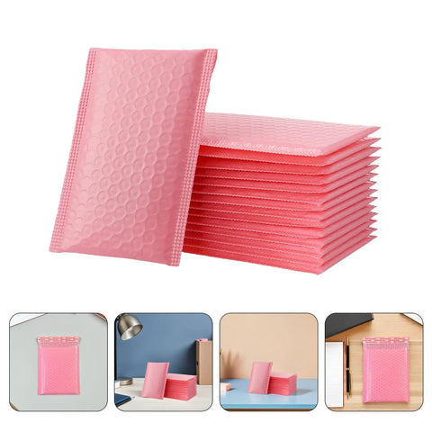 Stack of pink bubble padded mailers self seal envelopes 100 pack for jewelry and makeup supplies waterproof shipping bags