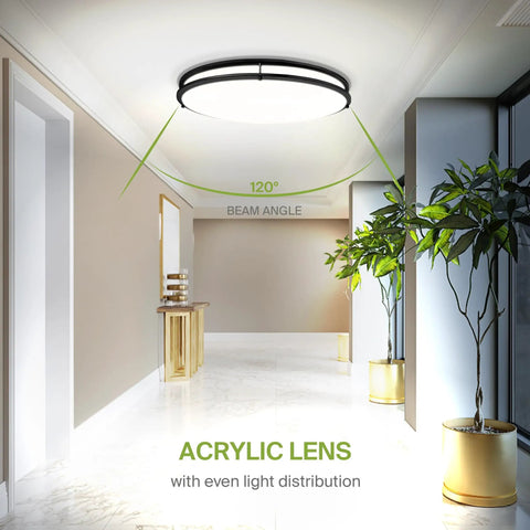 Dope 24 Inch Oval Flush Mount Light With 5CCT Dimmable ETL Listed Low Profile Double Ring Black Fixture in hallway setting