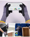 LOCCEF work gloves with microfoam nitrile coating; 6-pair set; gray knit nylon with black dotted palm for grip