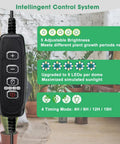 Pro Grade Seed Starter Kit With Heat Mat And Grow Light control panel with adjustable settings and plant background