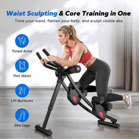 Woman using Heavy Duty Adjustable Ab Machine And Upgraded Split Track Core Trainer For Savage Home Workouts to sculpt her midsection.