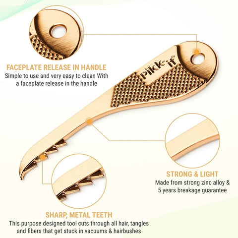 Vacuum Hair Brush Cleaner Tool For Pet And Human Hair Removal, Easy Peasy Rake Comb with metal teeth and faceplate release handle