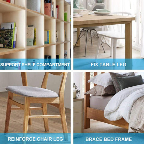 Uses of the 40 Pieces L Bracket Corner Brace Set With 120 Screws 90 Degree Metal Brackets for reinforcing shelves, table legs, chairs, and bed frames.