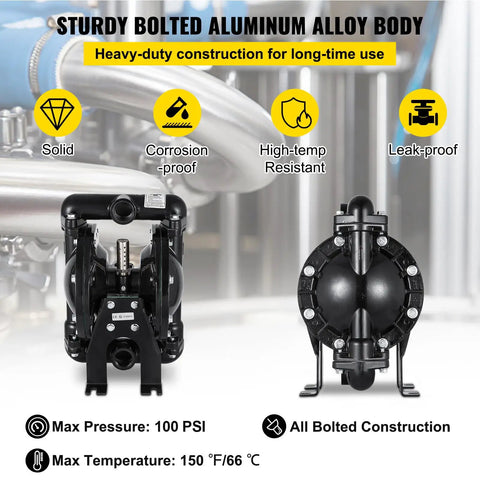 Heavy Duty Air Operated Double Diaphragm Pump With One Inch Inlet And Outlet Aluminum Body And Durable Nitrile Diaphragms Built Like A Tank Delivering Up To Thirty Five Gallons Per Minute At One Twenty Psi For No Sweat Operation On Site
