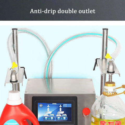 Automatic Liquid Filling Machine With Rotatable Liftable Bracket Precision Bottle Filler For Various Liquids featuring double outlet design.