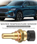 Water Temperature Sensor Kit For Automotive Engines, Contact Sensitive No Break Plug And Play Wire Installation Kit, Delphi 3rd Generation Compatible, OEM Aliases 15369305 1341856 55199579 21123851010, Black And Gold, shown with an SUV in the background.