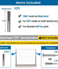 Invisible Cable Railing Kit No Visible Hardware 20 Pack For One Eighth Inch Wire Rope Fixed End Toggle Anchor Terminal Hardware For Hollow Metal Posts Stainless Steel T316 Stair Angle Deck One Post Corner CR07 components list with tensioner options CR36 and CB40 displayed.